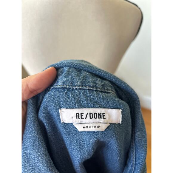 RE/DONE Oversize Denim Medium Blue Wash Boxy Mini Shirt Dress - Picture 5 of 8